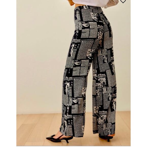 REFORMATION Sorrenti Pants Women 4 Black White Zine Magazine Newspaper Print NEW - Picture 3 of 16